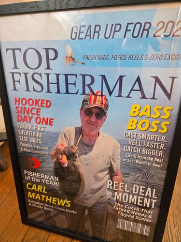 Customer photo review of Custom Fishing Magazine Cover, Personalized Fishing Gifts for Men, Fly Fishing Gifts for Him, Fishing Dad Gift, Angler Funny Fisherman Gift