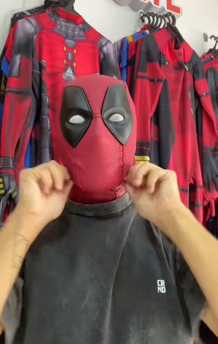 Customer photo review of Breathable Deadpool Full Head Cosplay Mask for Adults - 2025 Halloween Costume Accessory, Red and Black Latex Design