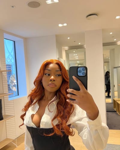 Customer photo review of Ruby Red, Ginger, Reddish Brown Loose Body Wave Glueless Wig 5x5 HD Lace