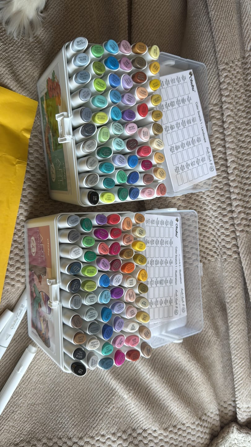 Customer photo review of Ohuhu - Set 60 Marcadores al Alcohol Kaala B Illustration Tones Punta Pincel Delgada y Biselada Fina