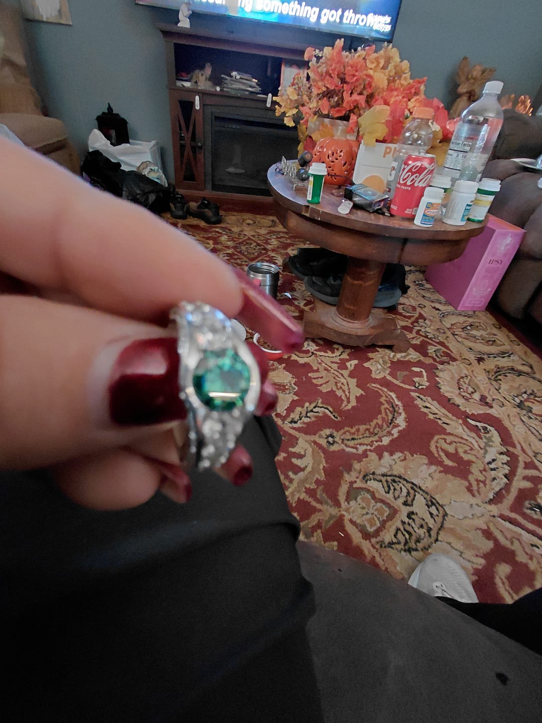 Customer photo review of Bezel Colored Moissanite Channel Euro Shank Pave Engagement Ring