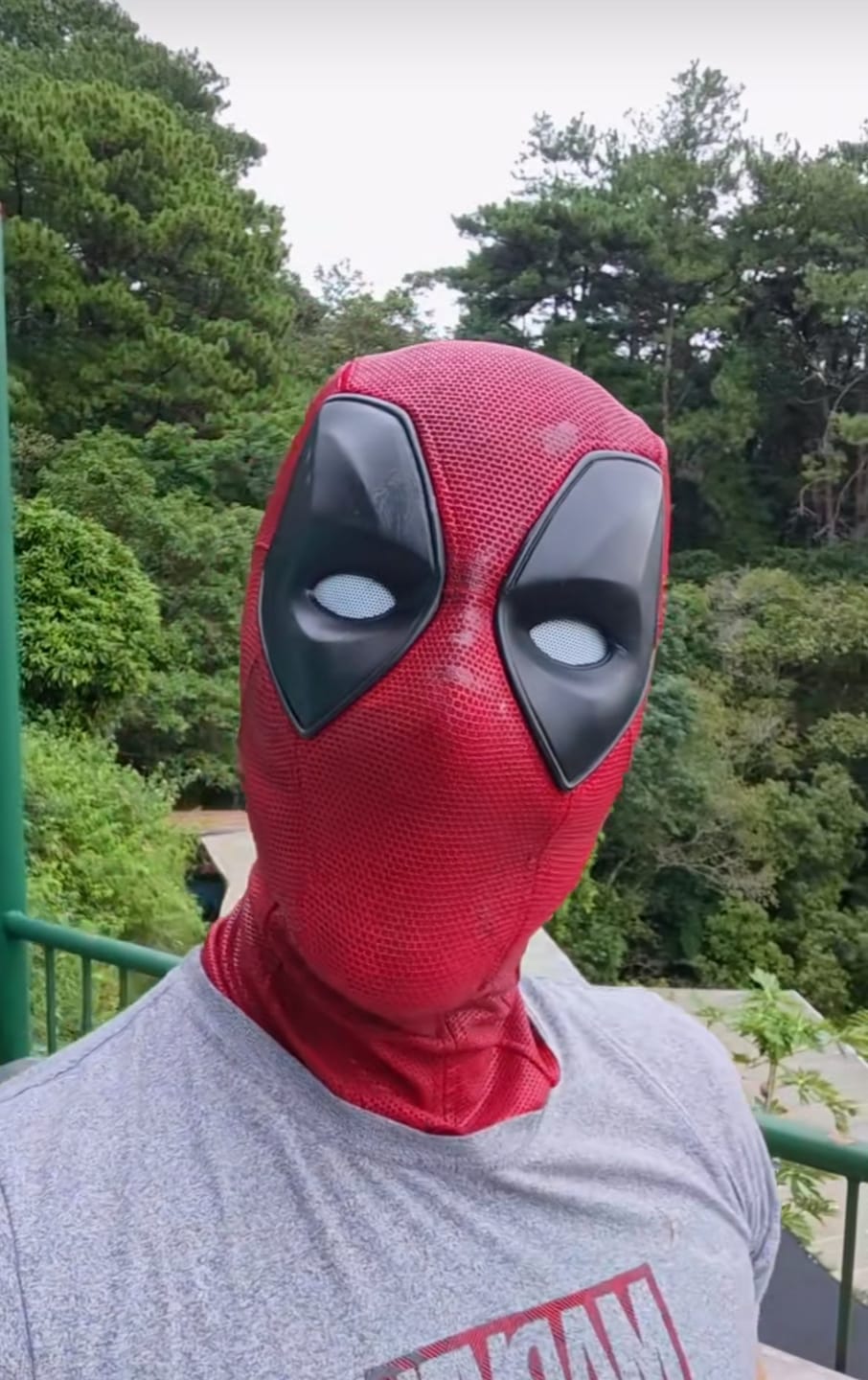 Customer photo review of Breathable Deadpool Full Head Cosplay Mask for Adults - 2025 Halloween Costume Accessory, Red and Black Latex Design