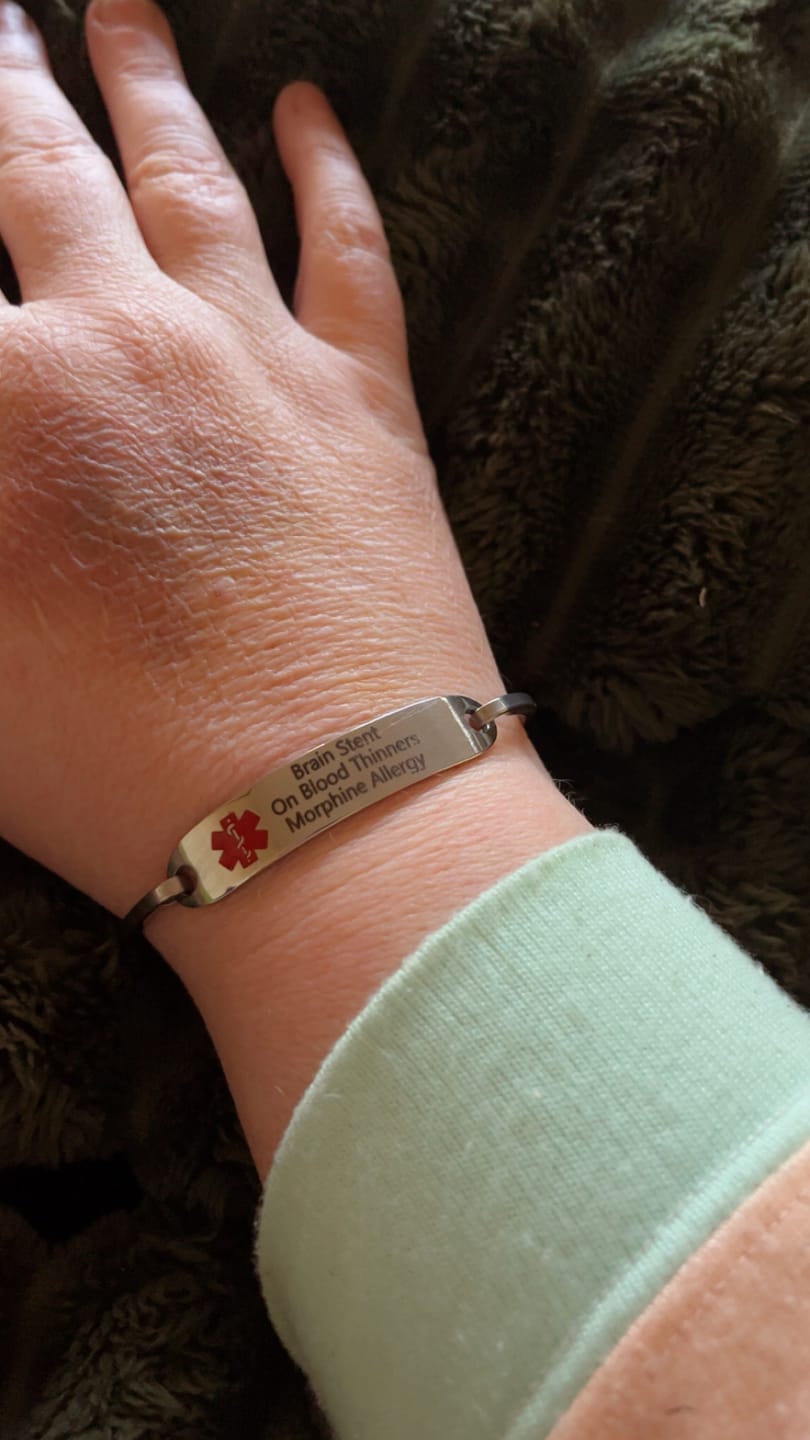 Customer photo review of Personalised Silver Medical Alert ID Bangle Bracelet