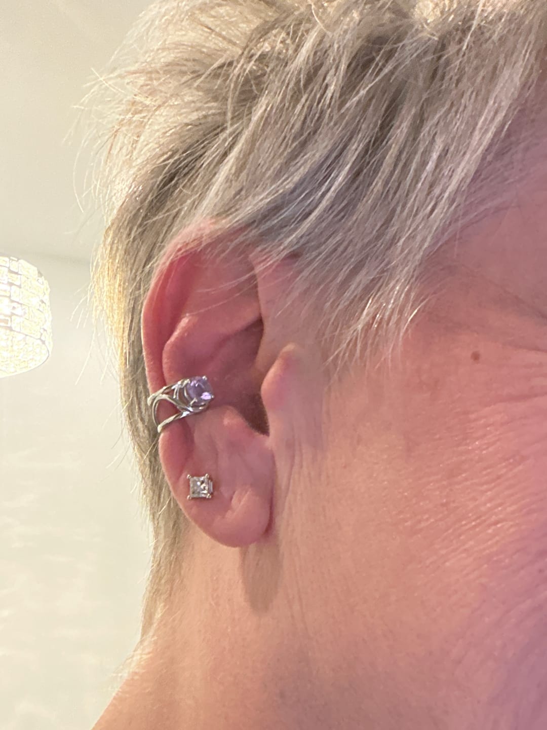 Customer photo review of Lavender Moon Quartz Enchanting Gemstone Ear Cuff .925 Silver for Intuition and Protection