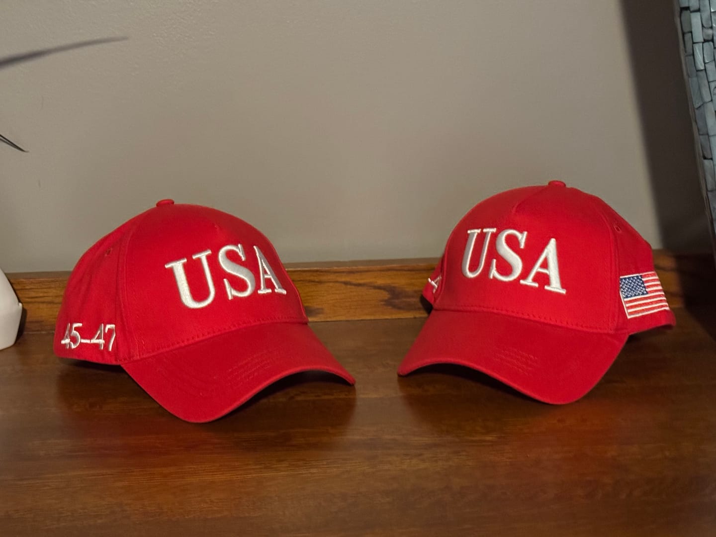 Customer photo review of Bold USA Patriotic Red Baseball Cap – 45-47 Edition
