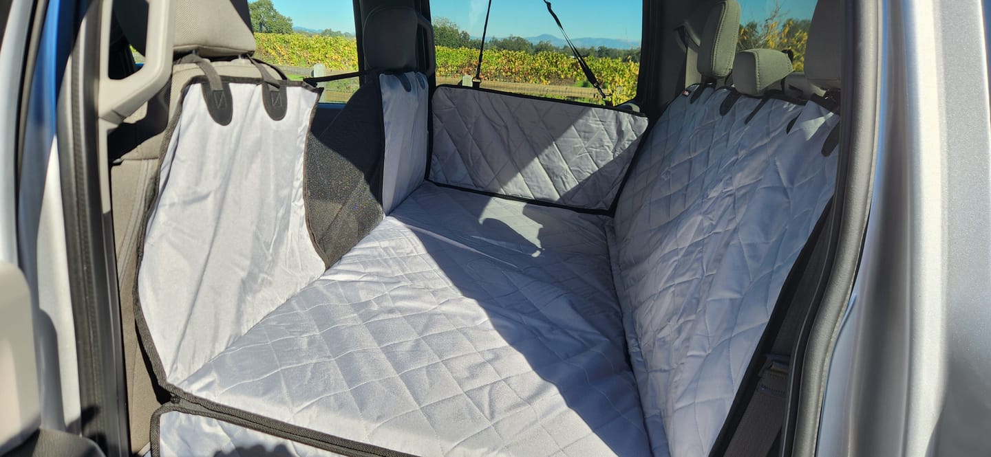 Customer photo review of 4Knines Hard Bottom Extender Car Seat Cover for Dogs - Regular