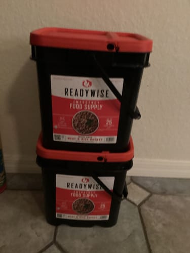Customer photo review of ReadyWise Freeze Dried Meat & Rice - 2 Bucket Bundle