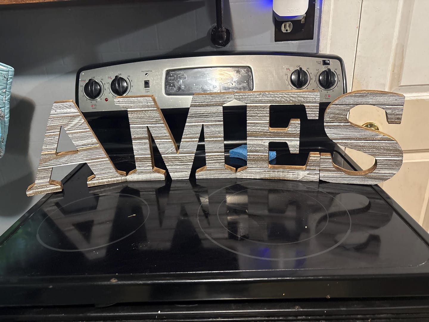 Customer photo review of Farmhouse Wood Slat Letters - Weathered White