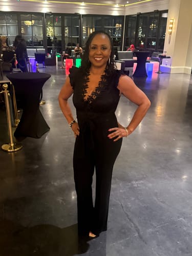 Customer photo review of Giulia Black Lace Crochet Jumpsuit