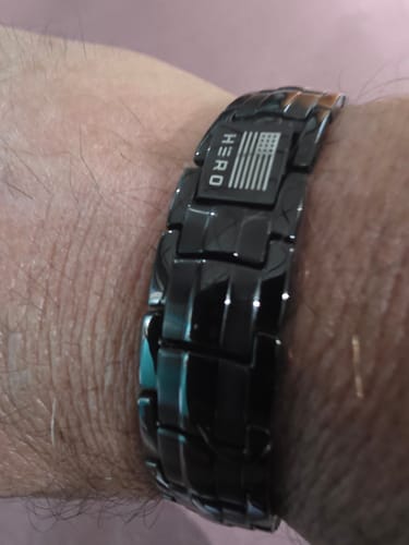 Customer photo review of Sherman Tank Track Titanium Magnetic Bracelet : Helps Pair Veterans With A Service Dog Or Shelter Dog