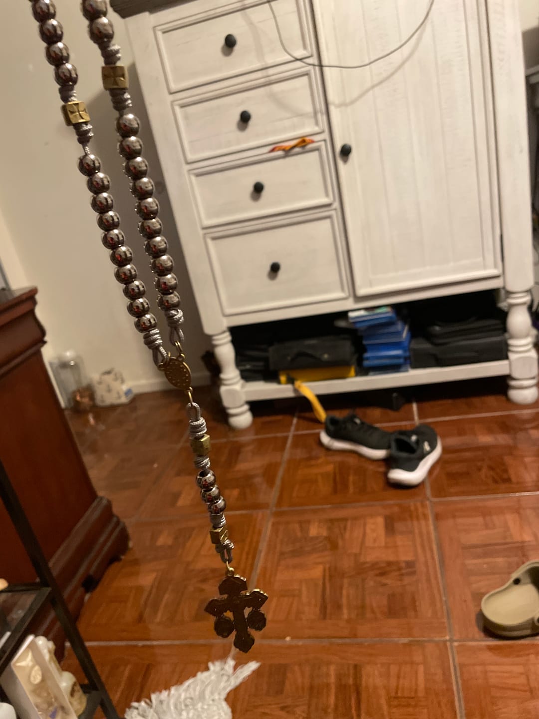 Customer photo review of FREE Today: Miraculous Medal & Crucifix of 8 mm Round Silver Black Gallstone Nylon Cord Rosary