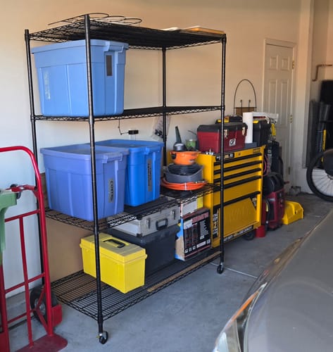 Customer photo review of Reibii 56"W x 75.6"H Wire Shelving Units on Wheels, 2550 lbs Adjustable Wire Storage Shelves for Pantry Closet Commercial