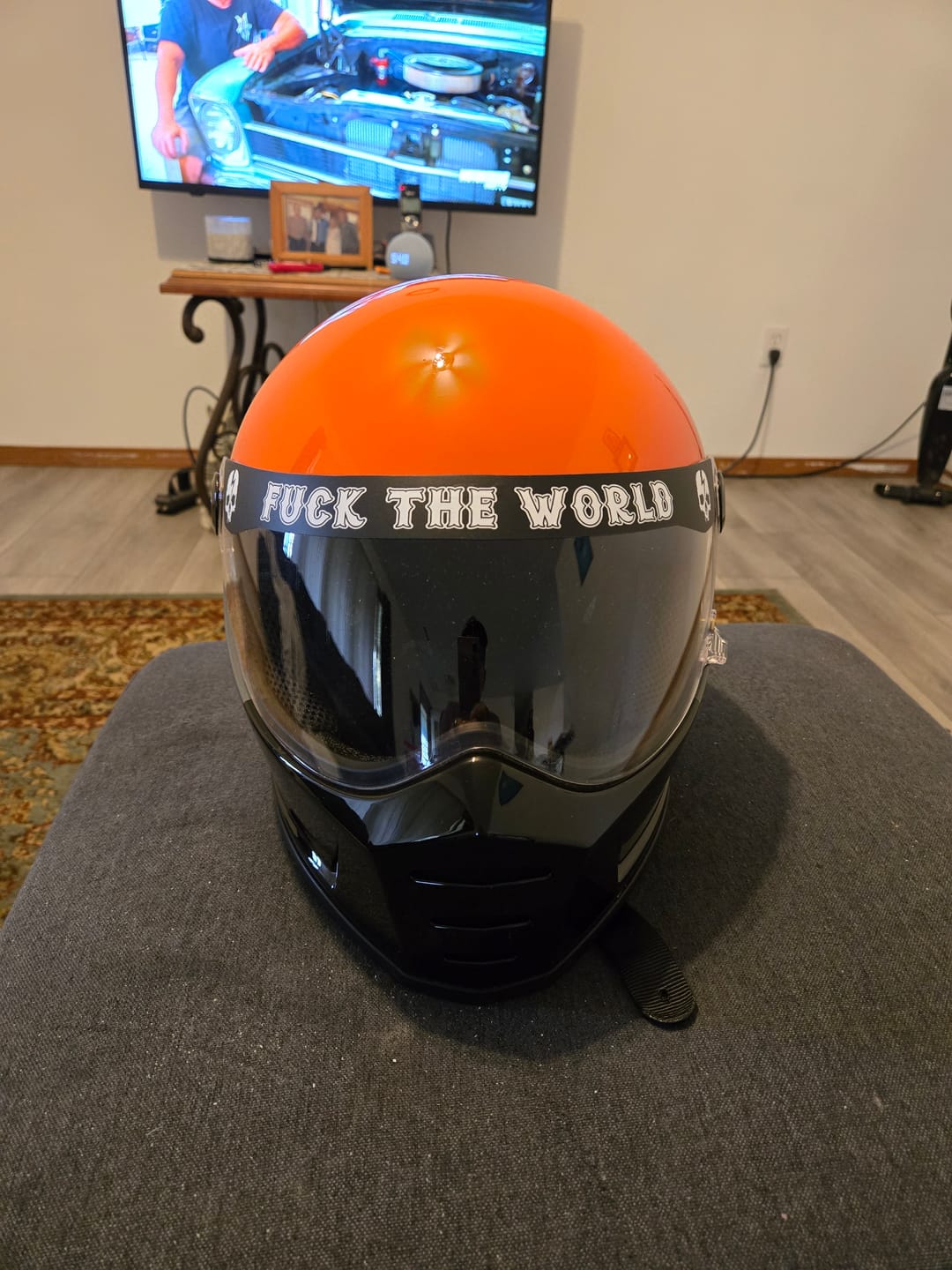 Customer photo review of FUCK THE WORLD HELMET VISOR