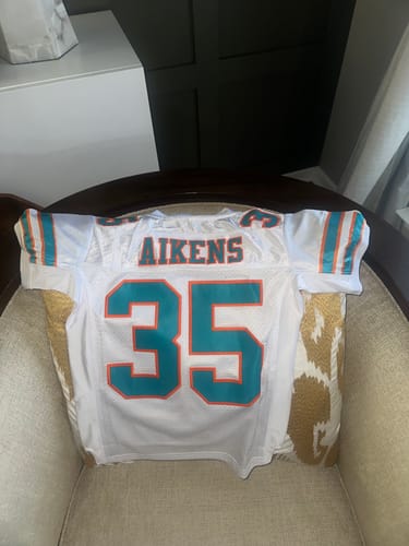 Customer photo review of Custom White Aqua-Orange Classic Style Mesh Authentic Football Jersey
