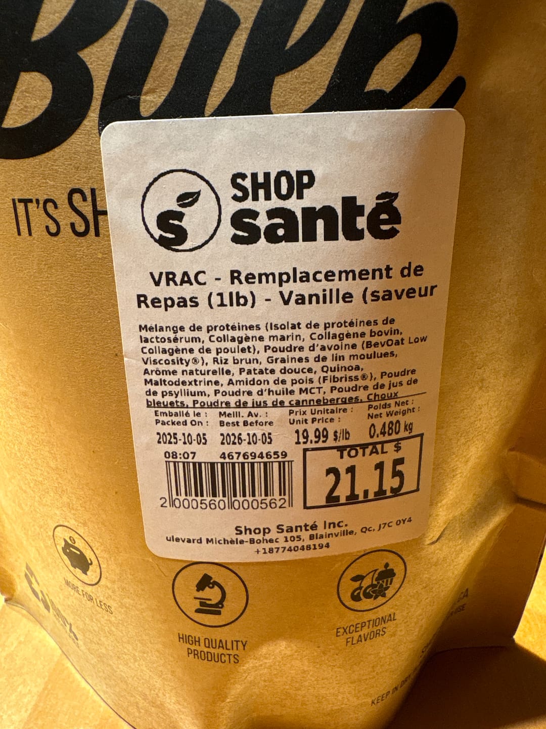 Customer photo review of VRAC - Remplacement de Repas (1lb)