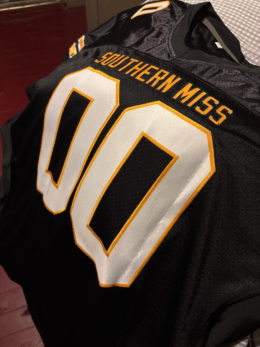 Customer photo review of Custom Black White-Yellow Personalized Classic Mesh Authentic Football Jersey