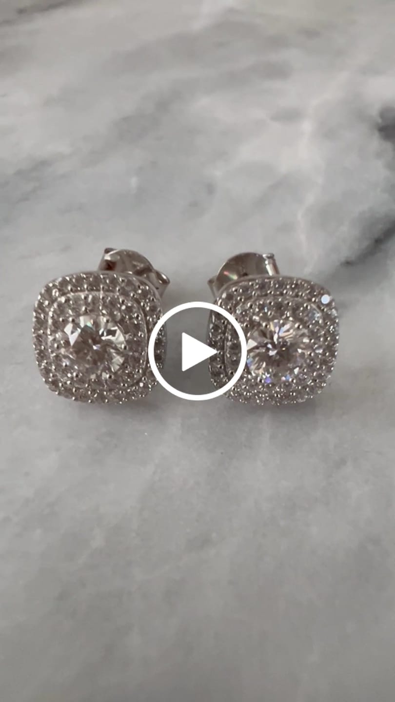 Customer video review of Moissanite by Cate & Chloe Lucy 18k Gold Plated 925 Sterling Silver Stud Earrings 1.0tcw