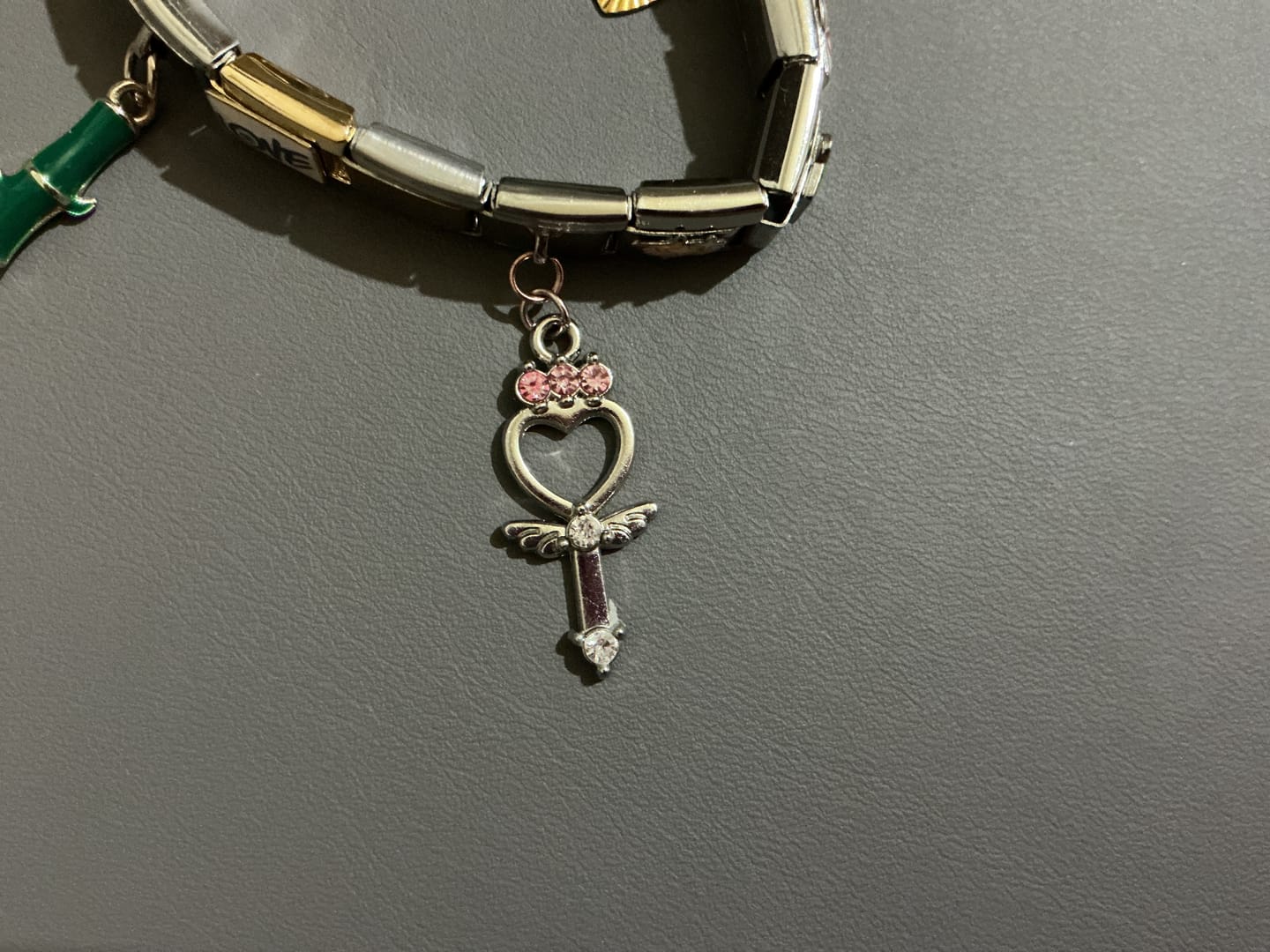 Customer photo review of Pink key of heart italian charm