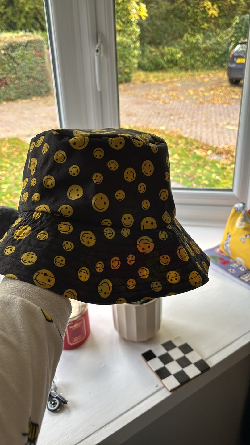 Customer photo review of Yellow and Black Smiley Face Polycotton Fabric
