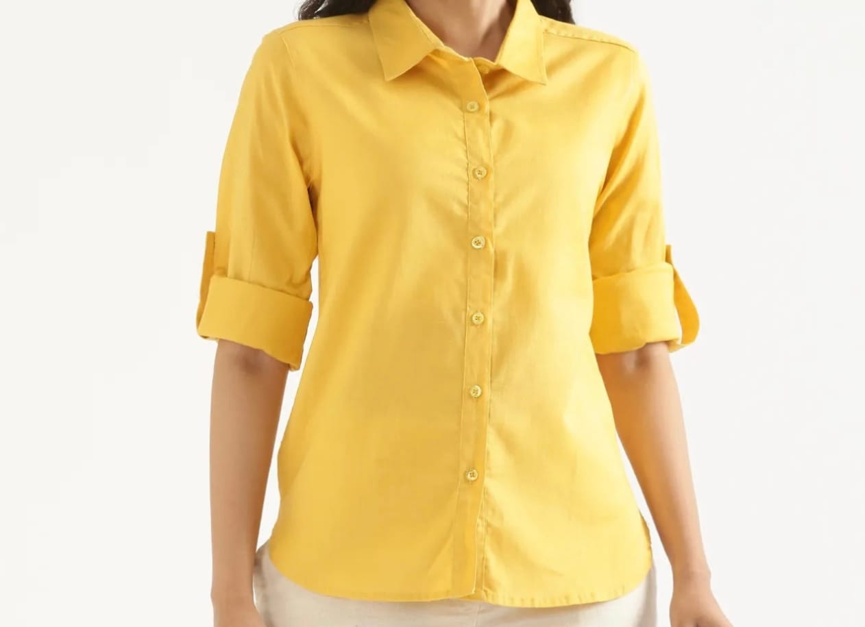 Customer photo review of Women Yellow Airy-Linen Shirt