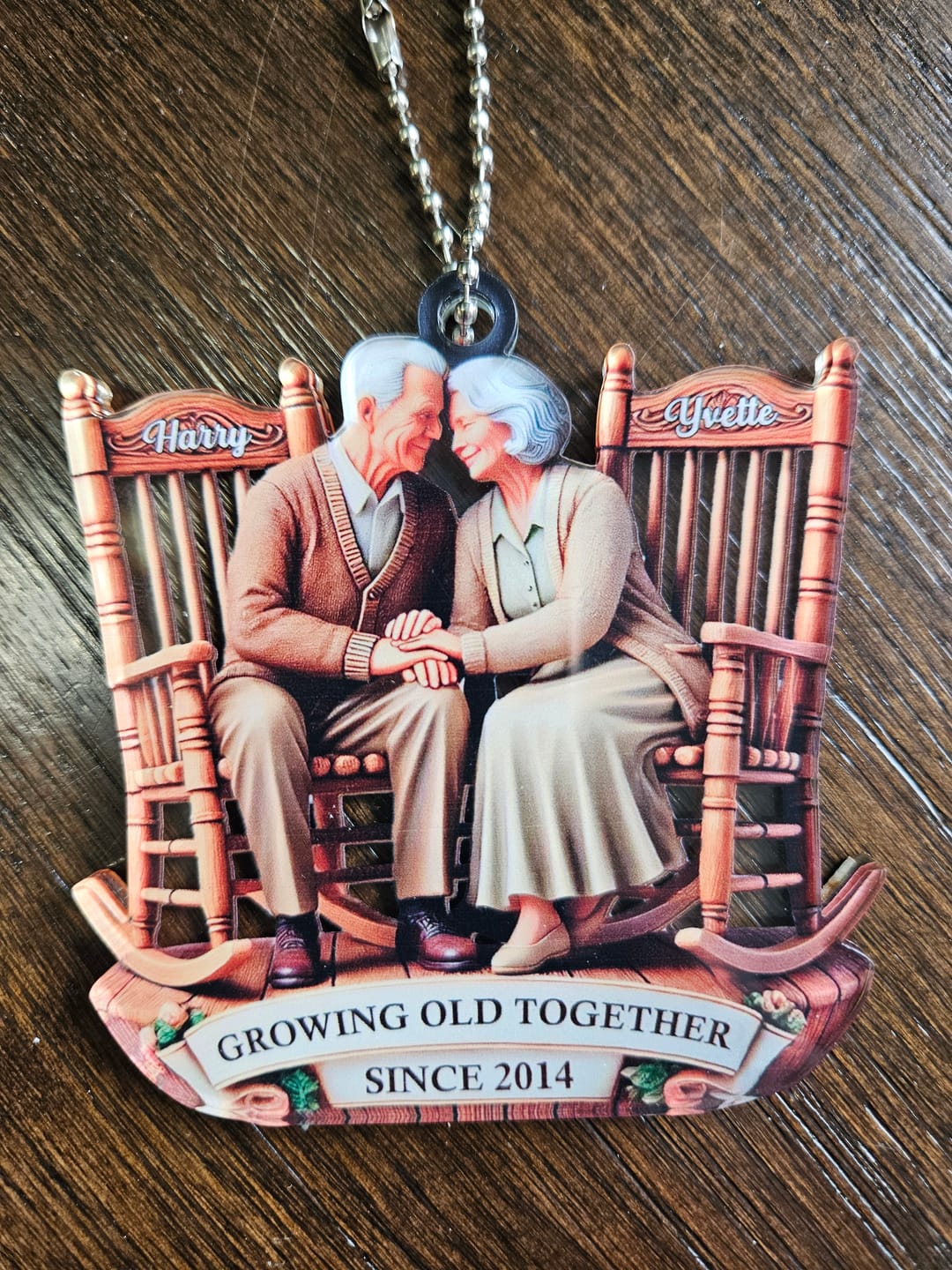 Customer photo review of Old Couple Sitting On Rocking Chairs Together Personalized Christmas Acrylic Ornament