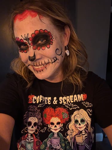 Customer photo review of Hocus Pocus I Need Coffee To Focus Fresh Boo'd Halloween T-Shirt