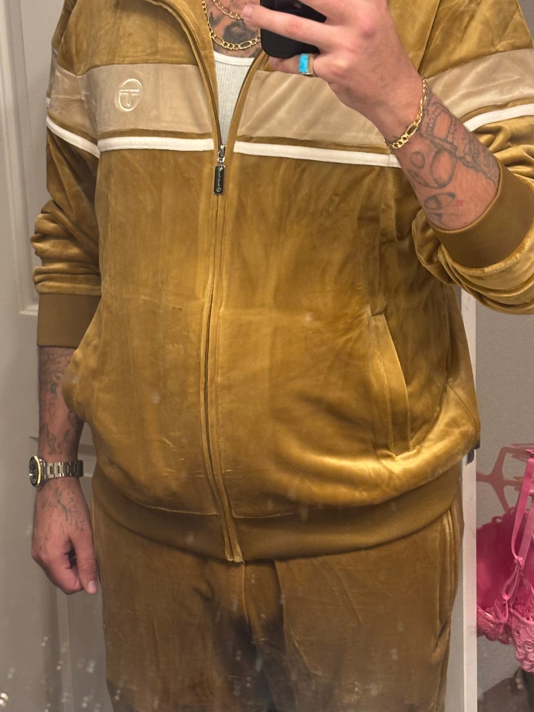 Customer photo review of Damarindo Velour Track Jacket- Bronze Brown