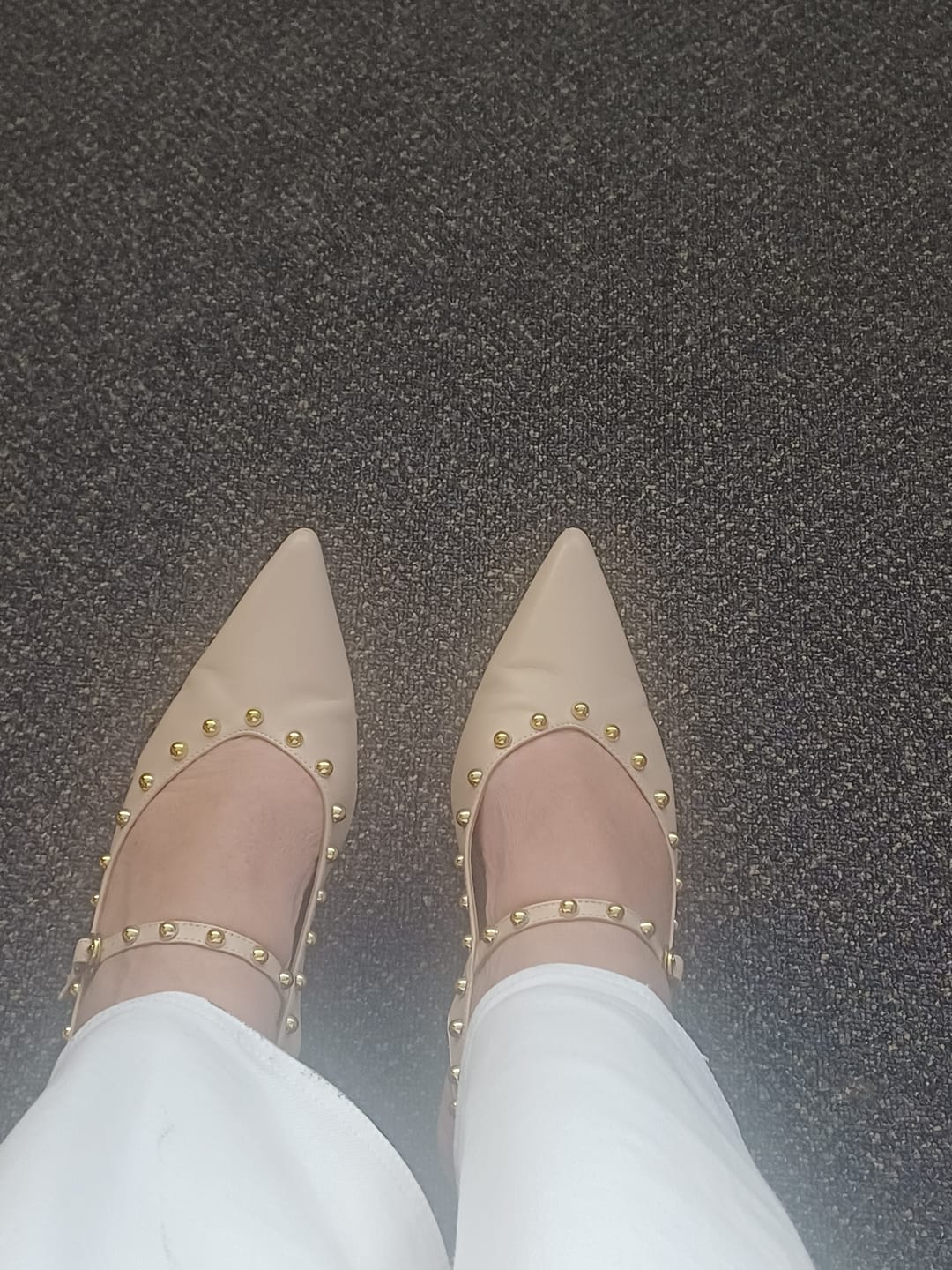 Customer photo review of Nude Leather Slingback Flats – Camille