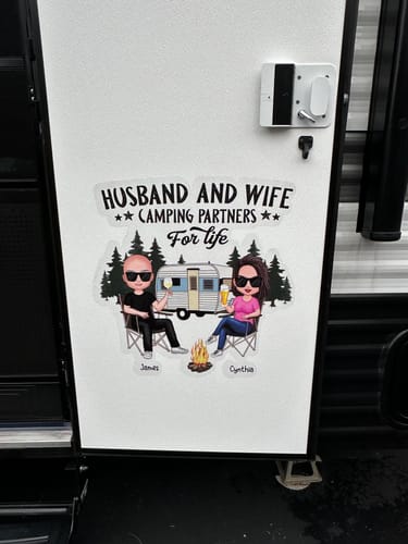 Customer photo review of Camping Partners For Life Doll Couple Sitting Personalized RV Decal