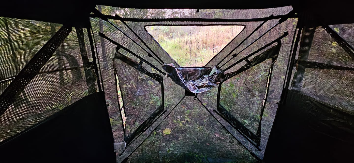 Customer photo review of VisST See-Through Pop-Up Ground Blinds with Silent Magnetic Door