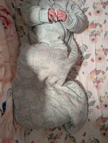 Customer photo review of Warm Long Sleeve Sleep Sack 2.5 TOG - Organic Cotton & Camel Wool - Mint Sky