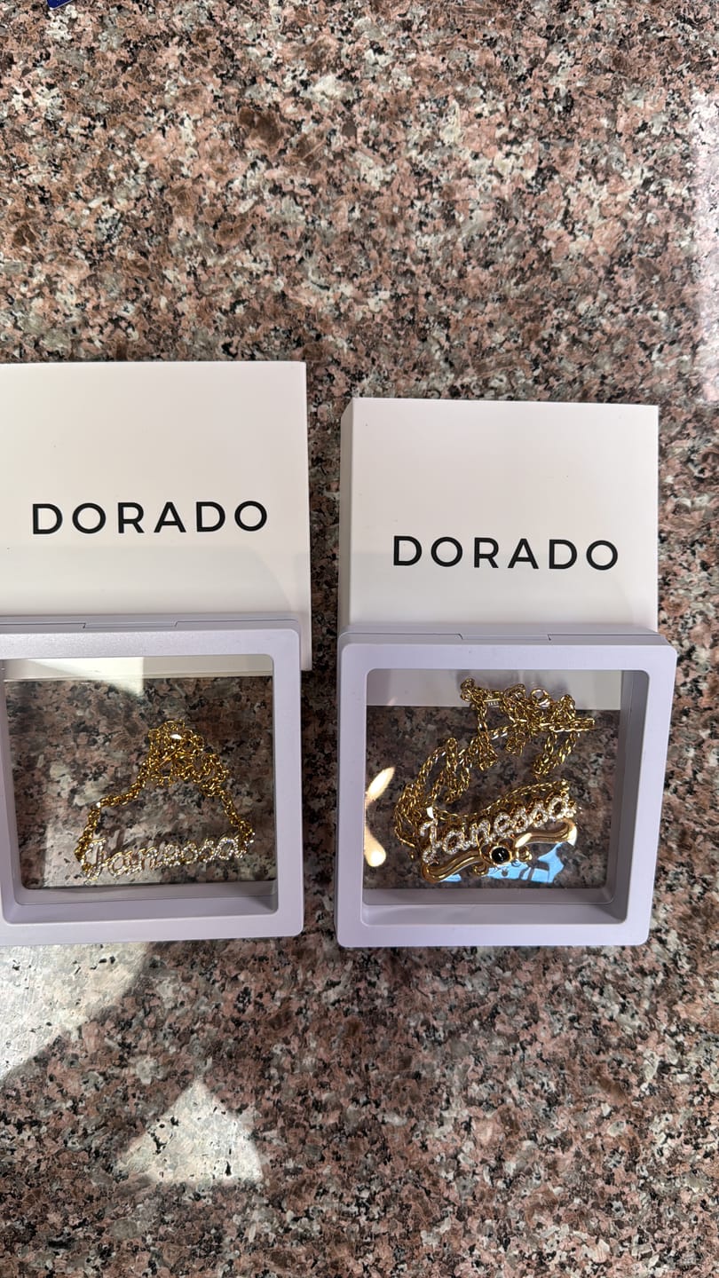 Customer photo review of Double Plated Iced Heart Photo Name Necklace w/ Cuban Chain
