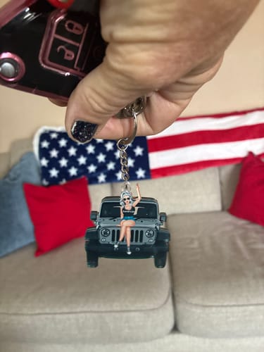 Customer photo review of Personalized A Girl With Off-Road Car And Dog Keychain Gift For Journey Girls