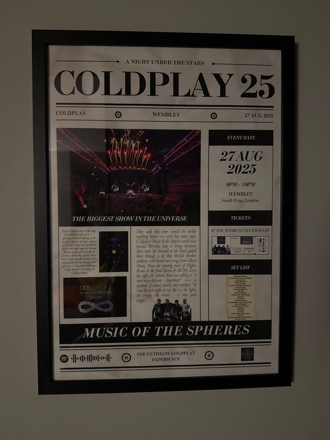 Customer photo review of Coldplay Personalised Souvenir Poster