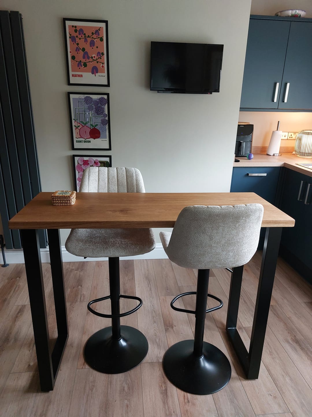 Customer photo review of Industrial Solid Oak Breakfast Bar