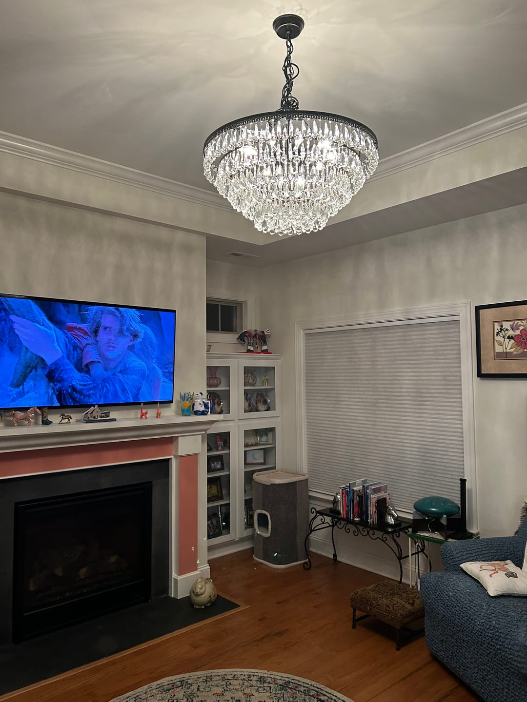Customer photo review of Modern 11-Light Waterfall Tiered Crystal Drops Chandelier