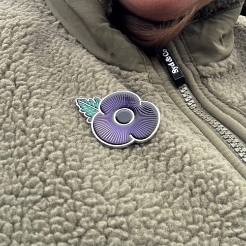 Customer photo review of Poppy Pin Badge Purple
