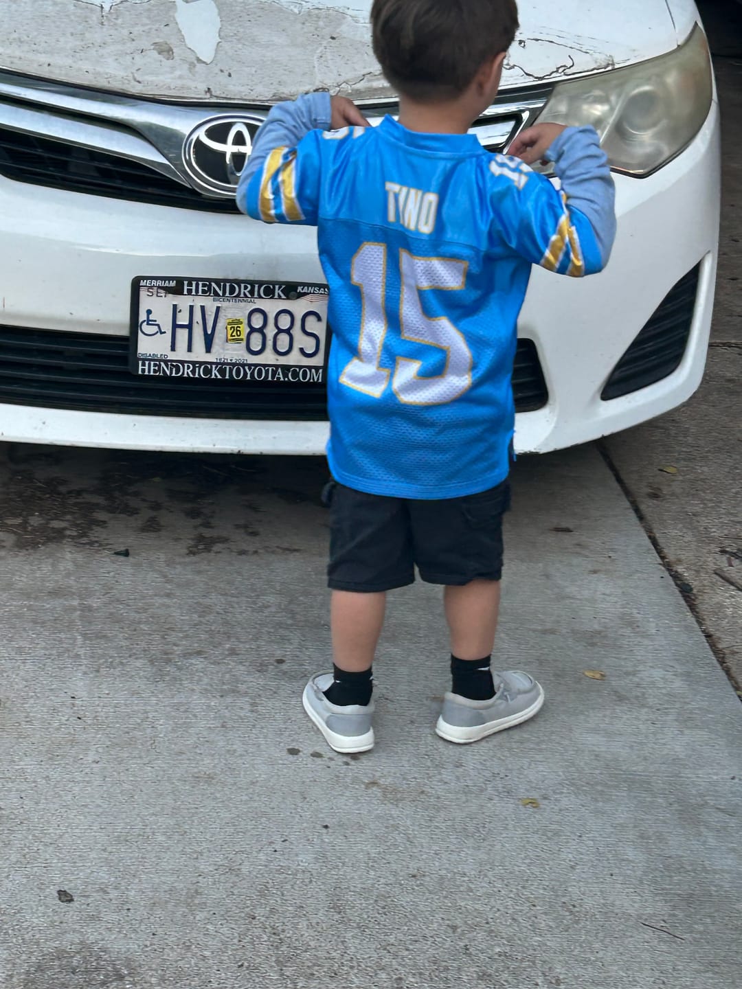 Customer photo review of Custom Powder Blue White-Gold Personalized Classic Mesh Authentic Football Jersey