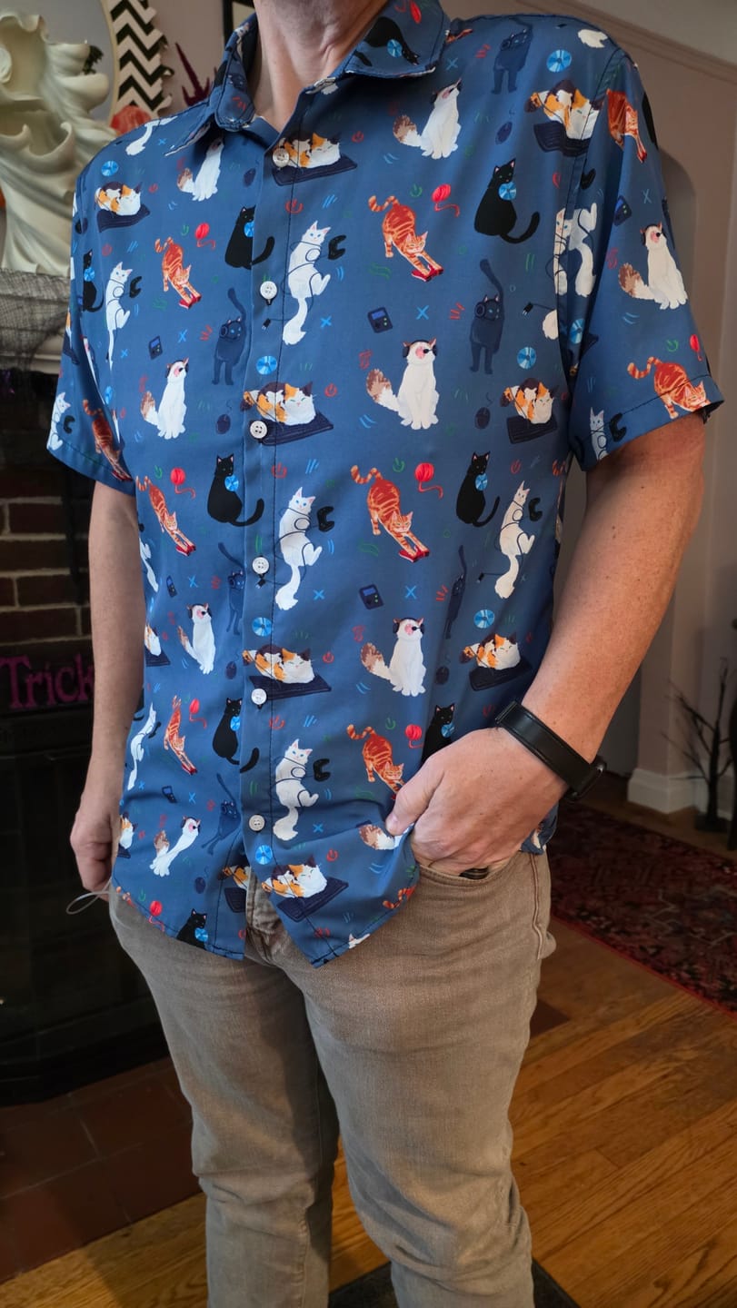 Customer photo review of Video Game Cats Light Button Up Shirt