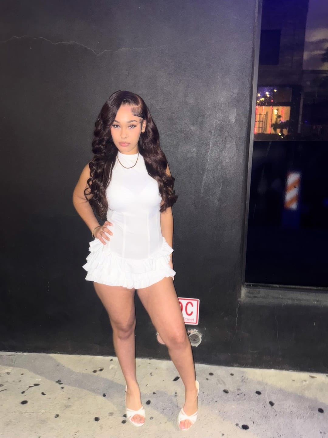 Customer photo review of Annie Nylon Ruffle Mini Dress