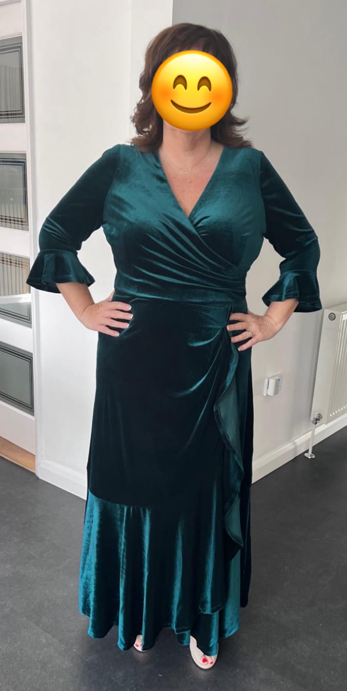 Customer photo review of Last few available - 'Stevie' Luxe Velvet Ruffle Dress in Dark Green