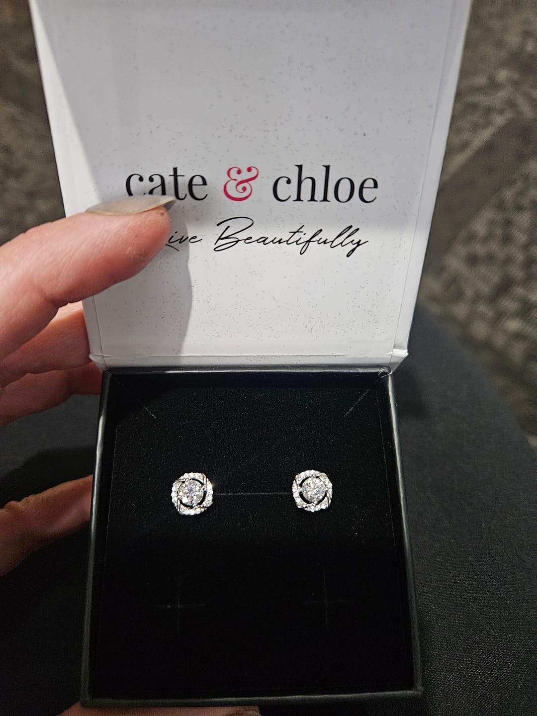 Customer photo review of Moissanite by Cate & Chloe Jemma 18k Gold Plated 925 Sterling Silver Stud Earrings 1.12tcw