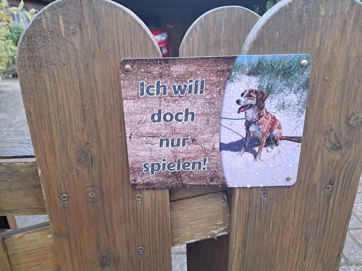 Customer photo review of Hunde-Türschild personalisiert mit Foto & Text (UV- und wetterfest)