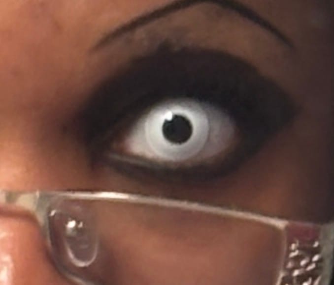 Customer photo review of Halloween Whiteout Prescription Colored Contact Lenses