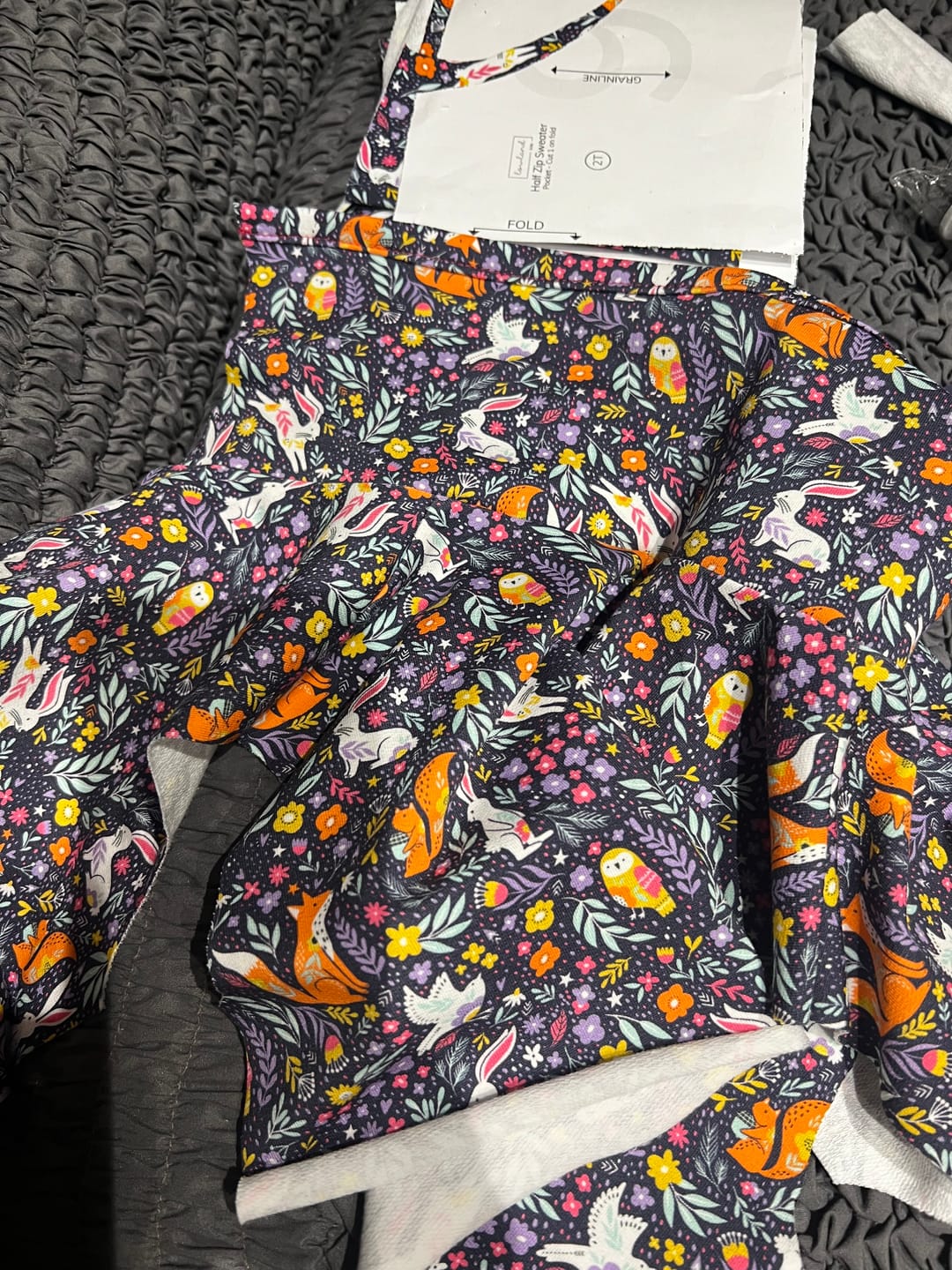 Customer photo review of Forest Animals on Deep Purple French Terry Fabric