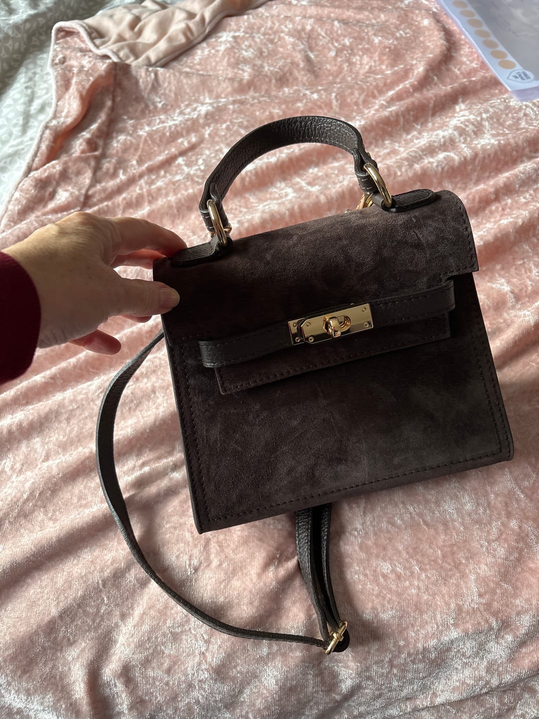 Customer photo review of Suede Polly Top Handle