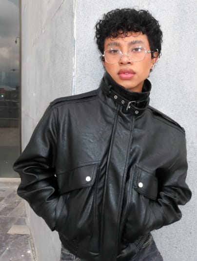 Customer photo review of Ophelia Stand Collar Leather Jacket