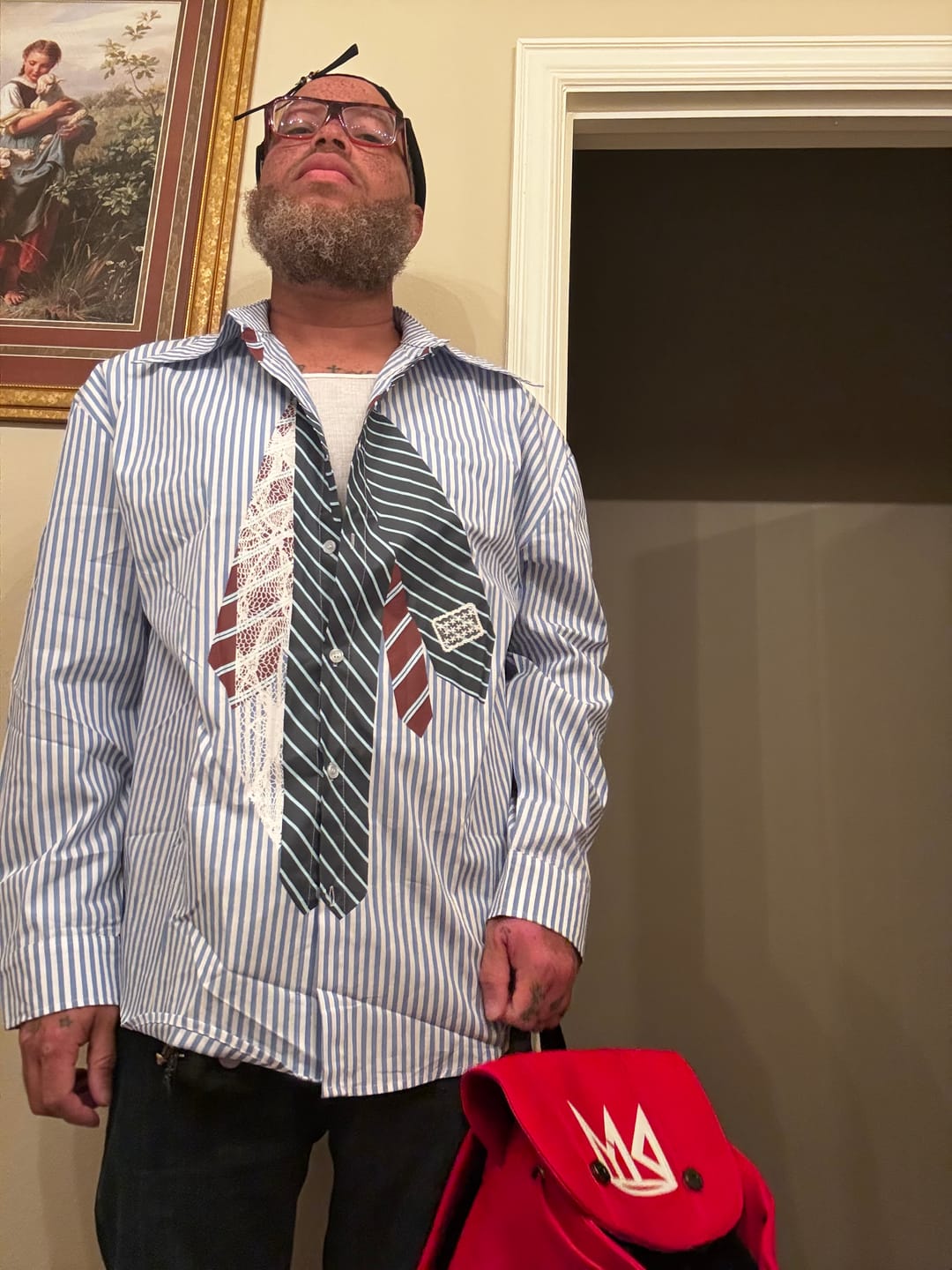 Customer photo review of Aelfric Eden Necktie Graphic Stripe Long Sleeve Shirt