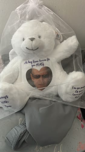Customer photo review of A Cuddle from Heaven Personalised Photo Teddy Bear
