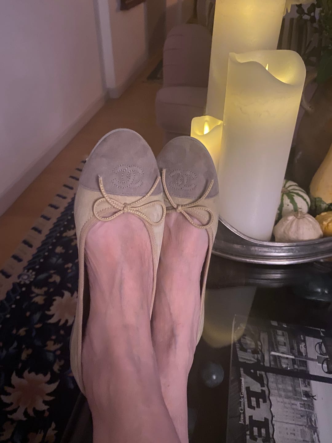 Customer photo review of CC 25C Ballet Flat Two-tone Suede Calfskin